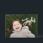 Tarjeta Festiva Elegante Guión de Pincel Joyful Photo Moderno Navi<br><div class="desc">Tarjeta de Navidades religiosos de estilo moderno con un diseño sencillo y mínimo con "Joyful" en un guión elegante de pincel blanco junto con tu mensaje y nombre familiar sobre tu foto favorita. La parte de atrás tiene un collage de fotos compuesto por seis imágenes cuadradas.</div>