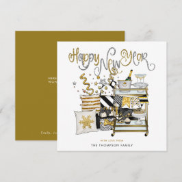 Tarjeta Festiva Elegante guión de Purpurina de oro negro Feliz Año