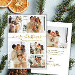Tarjeta Festiva Elegante guión dorado 5 Navidades de Collage de fo<br><div class="desc">Moderno y elegante, simple caligrafía Gold Script 5 Collages de fotos Merry Christmas Holiday Card. Esta plantilla festiva, minimalista, de cinco (5) fotos de tarjetas de felicitación navideña presenta un collage de fotos de la bonito y dice "¡Feliz Navidad!". El texto del saludo "Feliz Navidad" está escrito en una hermosa...</div>