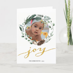 Tarjeta Festiva Elegante guión dorado Eucalyptus Foliage Greenerat