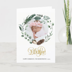 Tarjeta Festiva Elegante guión dorado Eucalyptus Foliage Greenerat