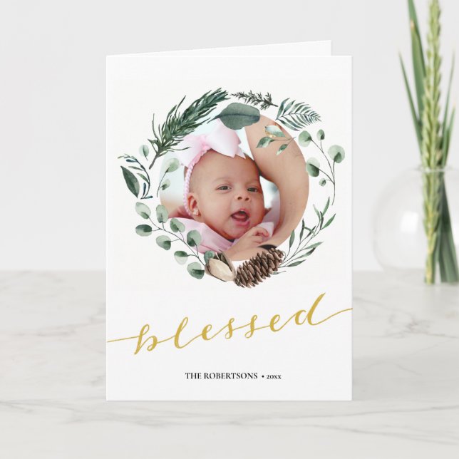 Tarjeta Festiva Elegante guión dorado Eucalyptus Foliage Greenerat (Anverso)