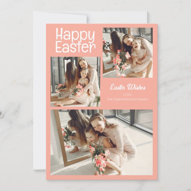 Tarjeta Festiva Elegante guión Feliz Collage de fotos de Pascua (Anverso)