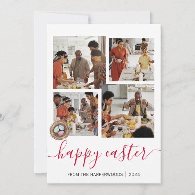 Tarjeta Festiva Elegante guión Feliz Collage de fotos de Pascua (Anverso)