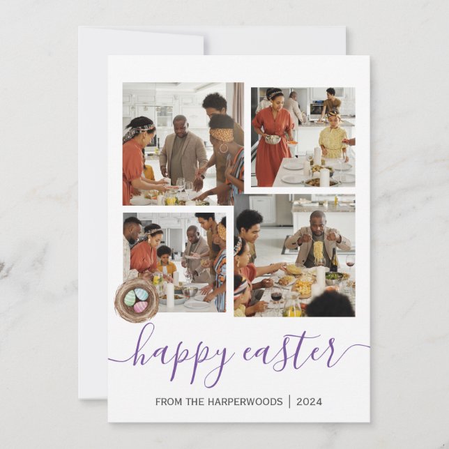 Tarjeta Festiva Elegante guión Feliz Collage de fotos de Pascua (Anverso)