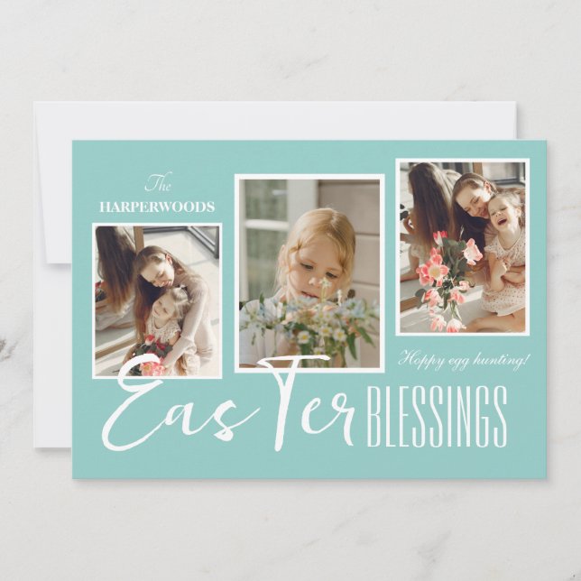 Tarjeta Festiva Elegante guión Feliz Familia de Pascua Tres Foto (Anverso)