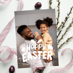 Tarjeta Festiva Elegante guión Feliz Familia de Pascua Una Foto