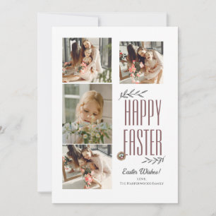 Tarjeta Festiva Elegante guión Feliz Pascua Collage de fotos famil