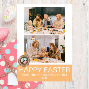 Tarjeta Festiva Elegante guión Feliz Pascua Familia Dos fotos