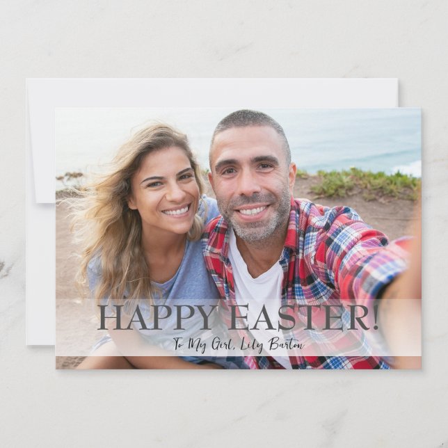 Tarjeta Festiva Elegante guión Feliz Pascua Familia una foto (Anverso)