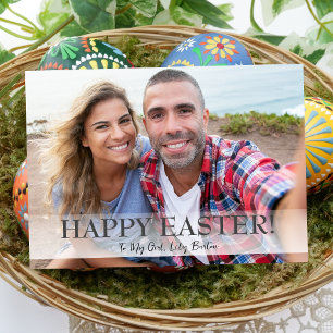 Tarjeta Festiva Elegante guión Feliz Pascua Familia una foto