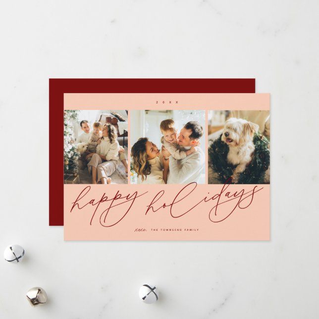 Tarjeta Festiva Elegante Guion Festivas Fiestas 3 Foto Familiar (Anverso/Reverso In Situ)