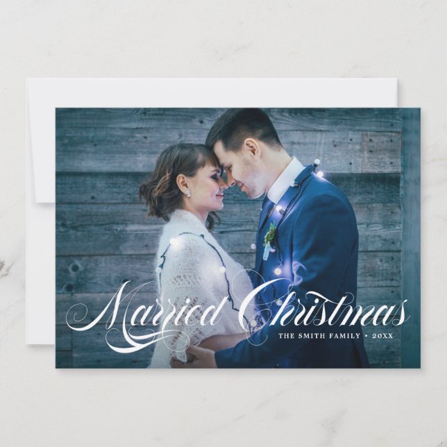 Tarjeta Festiva Elegante guión florece con Navidades casados (Anverso)