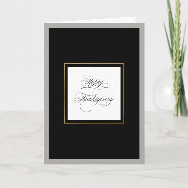 Tarjeta Festiva Elegante guión florece feliz día de gracias (Anverso)