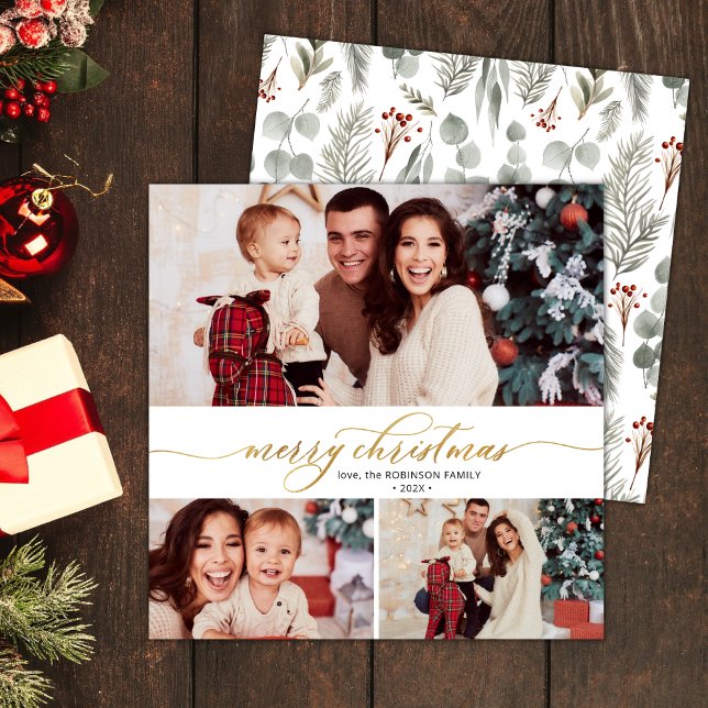 Tarjeta Festiva Elegante Guión Foliage 3 Navidades multifoto (Subido por el creador)