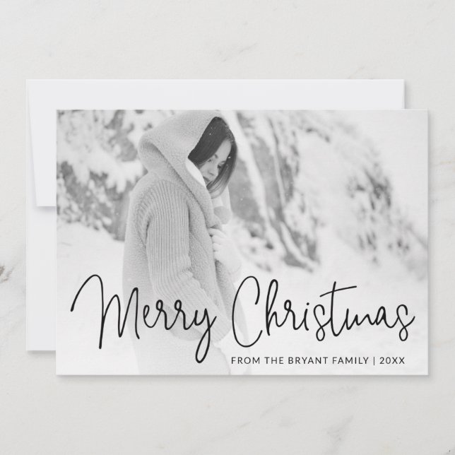 Tarjeta Festiva Elegante guión Fotos navideñas de Feliz (Anverso)
