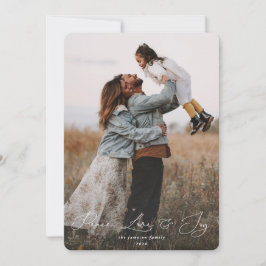 Tarjeta Festiva Elegante guión Fuente Paz Amor + Alegría Foto