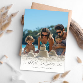 Tarjeta Festiva Elegante guión Mele Kalikimaka Foto de la playa de