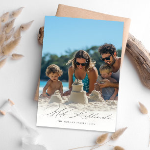 Tarjeta Festiva Elegante guión Mele Kalikimaka Foto de la playa de