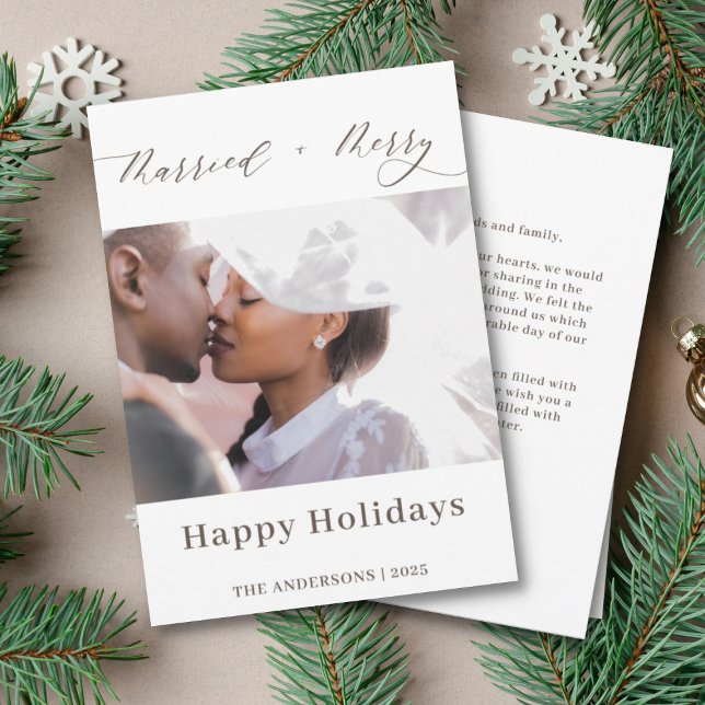 Tarjeta Festiva Elegante guión Merried Merry Navidades recién casa (Subido por el creador)