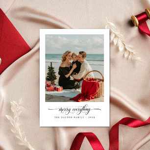 Tarjeta Festiva Elegante guión Merry Everything Beach Photo