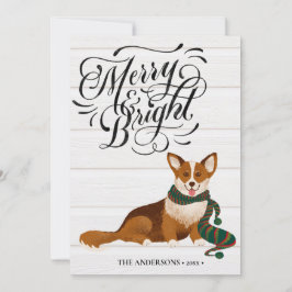 Tarjeta Festiva Elegante guión MERRY y BRIGHT Cute Corgi Fun