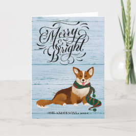Tarjeta Festiva Elegante guión MERRY y BRIGHT Cute Corgi Fun