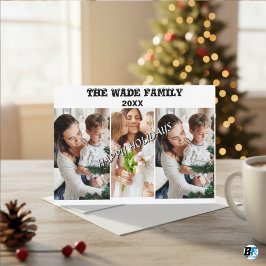 Tarjeta Festiva Elegante guión minimalista de collage de fotos 4 f