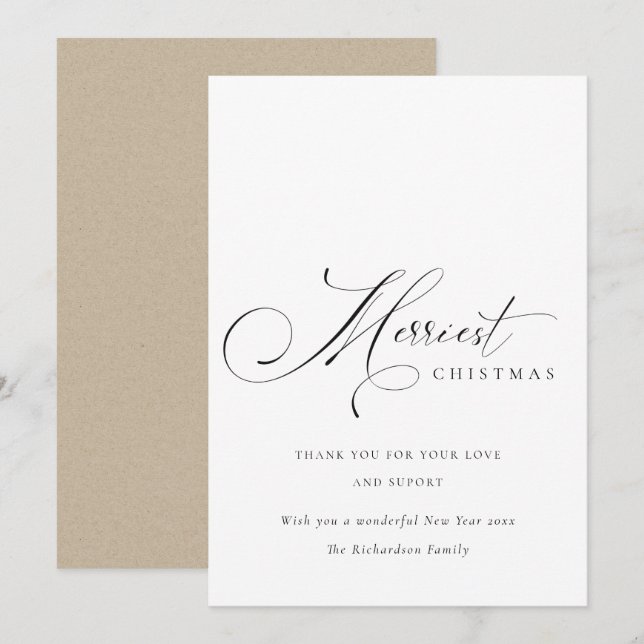 Tarjeta Festiva Elegante guión mínimo Merriest Navidades saludo (Anverso / Reverso)