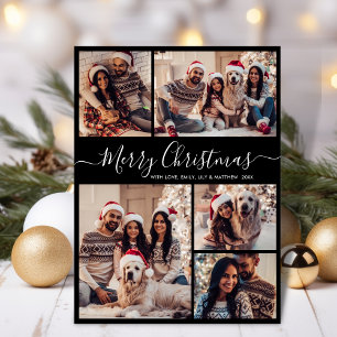 Tarjeta Festiva Elegante guión negro 5 Navidades de Collage de fot