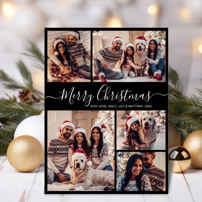 Tarjeta Festiva Elegante guión negro 5 Navidades de Collage de fot (Subido por el creador)