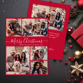 Tarjeta Festiva Elegante Guión Rojo 5 Navidades de Collage de foto