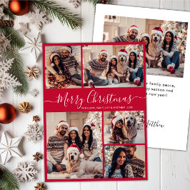 Tarjeta Festiva Elegante Guión Rojo 5 Navidades de Collage de foto