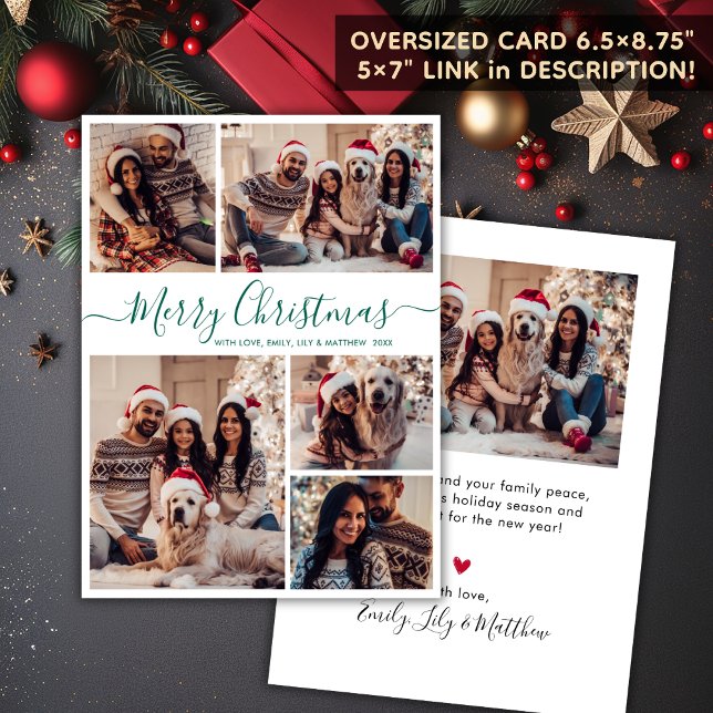 Tarjeta Festiva Elegante guión verde 5 Navidades de Collage de fot (Subido por el creador)