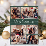 Tarjeta Festiva Elegante guión verde 5 Navidades de Collage de fot<br><div class="desc">Moderno y simple caligrafía elegante Green 5 Collages de fotos Merry Christmas Script Tarjeta de vacaciones. Esta plantilla festiva, caprichosa, minimalista de cinco (5) fotos de tarjetas de felicitación navideña presenta un hermoso collage de fotos de cuadrícula y dice "¡Feliz Navidad!". El texto de bienvenida de "Feliz Navidad" está escrito...</div>