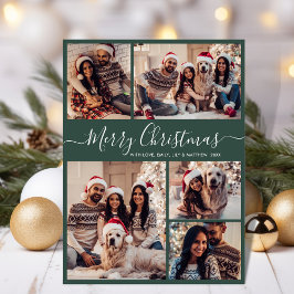 Tarjeta Festiva Elegante guión verde 5 Navidades de Collage de fot