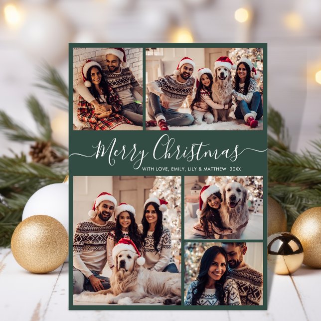 Tarjeta Festiva Elegante guión verde 5 Navidades de Collage de fot (Subido por el creador)