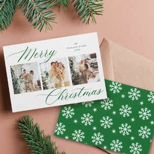 Tarjeta Festiva Elegante guión verde Feliz Collage de fotos de Nav