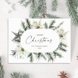 Tarjeta Festiva Elegante guirnalda de invierno de Navidades blanco
