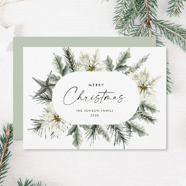 Tarjeta Festiva Elegante guirnalda de invierno de Navidades blanco