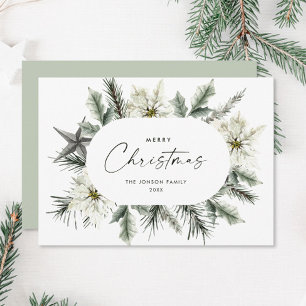 Tarjeta Festiva Elegante guirnalda de invierno de Navidades blanco