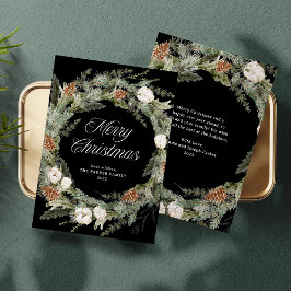 Tarjeta Festiva Elegante guirnalda de pino y vegetación | Feliz Na