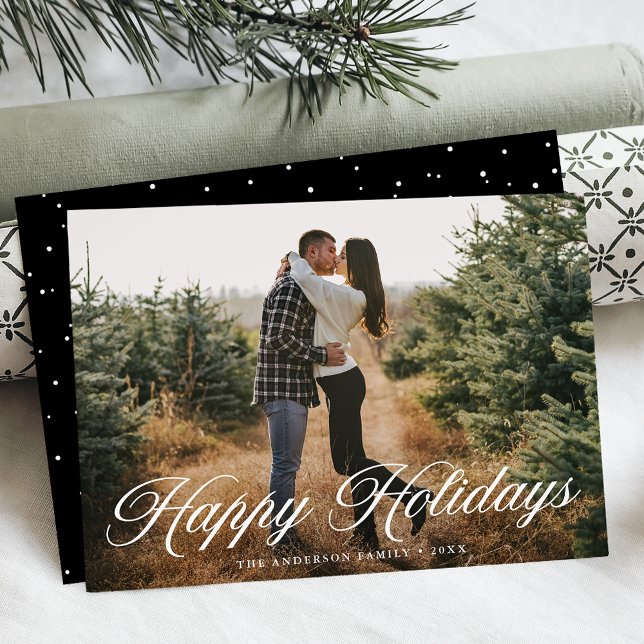 Tarjeta Festiva Elegante Happy Holidays Calligraphy Black Photo (Subido por el creador)