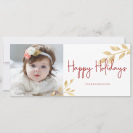 Tarjeta Festiva Elegante Happy Holidays Gold Leaf Photo