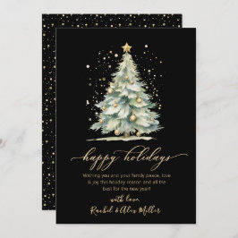 Tarjeta Festiva Elegante Happy Holidays Gold Script Tree Non Photo