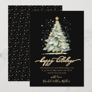 Tarjeta Festiva Elegante Happy Holidays Gold Script Tree Non Photo