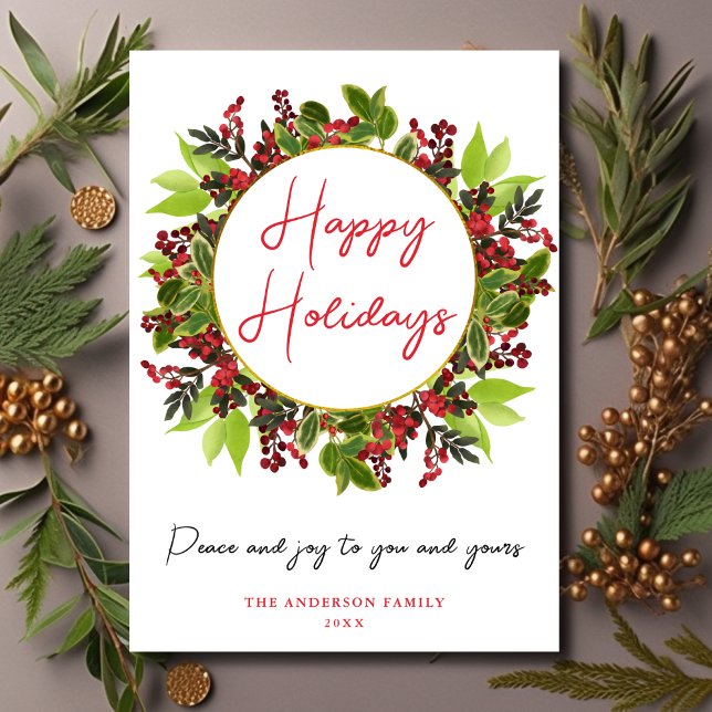 Tarjeta Festiva Elegante Happy Holidays Peace and Joy Holiday Card (Subido por el creador)