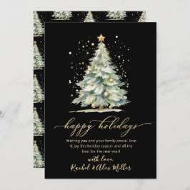 Tarjeta Festiva Elegante Happy Holidays Script Tree Non Photo Blac