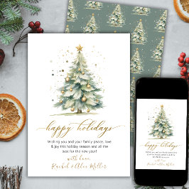 Tarjeta Festiva Elegante Happy Holidays Script Tree Non Photo Card