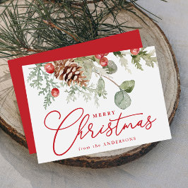 Tarjeta Festiva Elegante Holly Berries y pimientos no fotográficos